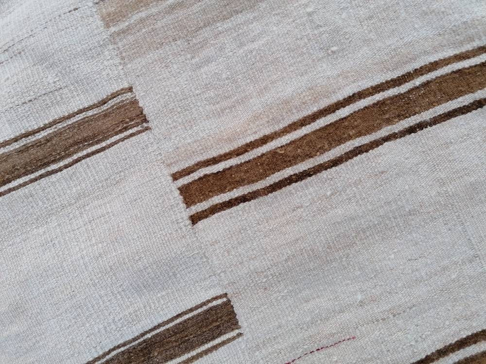 8x12 feet flatweave wool kilim, neutral color stripe rug handmade turkish kilim rug, oversize oushak brown kilims, hallway kilims