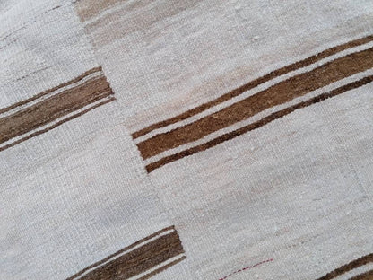 8x12 feet flatweave wool kilim, neutral color stripe rug handmade turkish kilim rug, oversize oushak brown kilims, hallway kilims