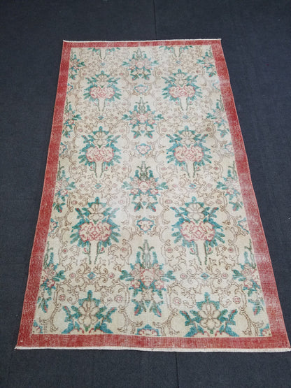 3.8 x 6.4 Oushak turkish rug, vintage rug, Distressed kitchen rug - vintage anatolian handmade rug