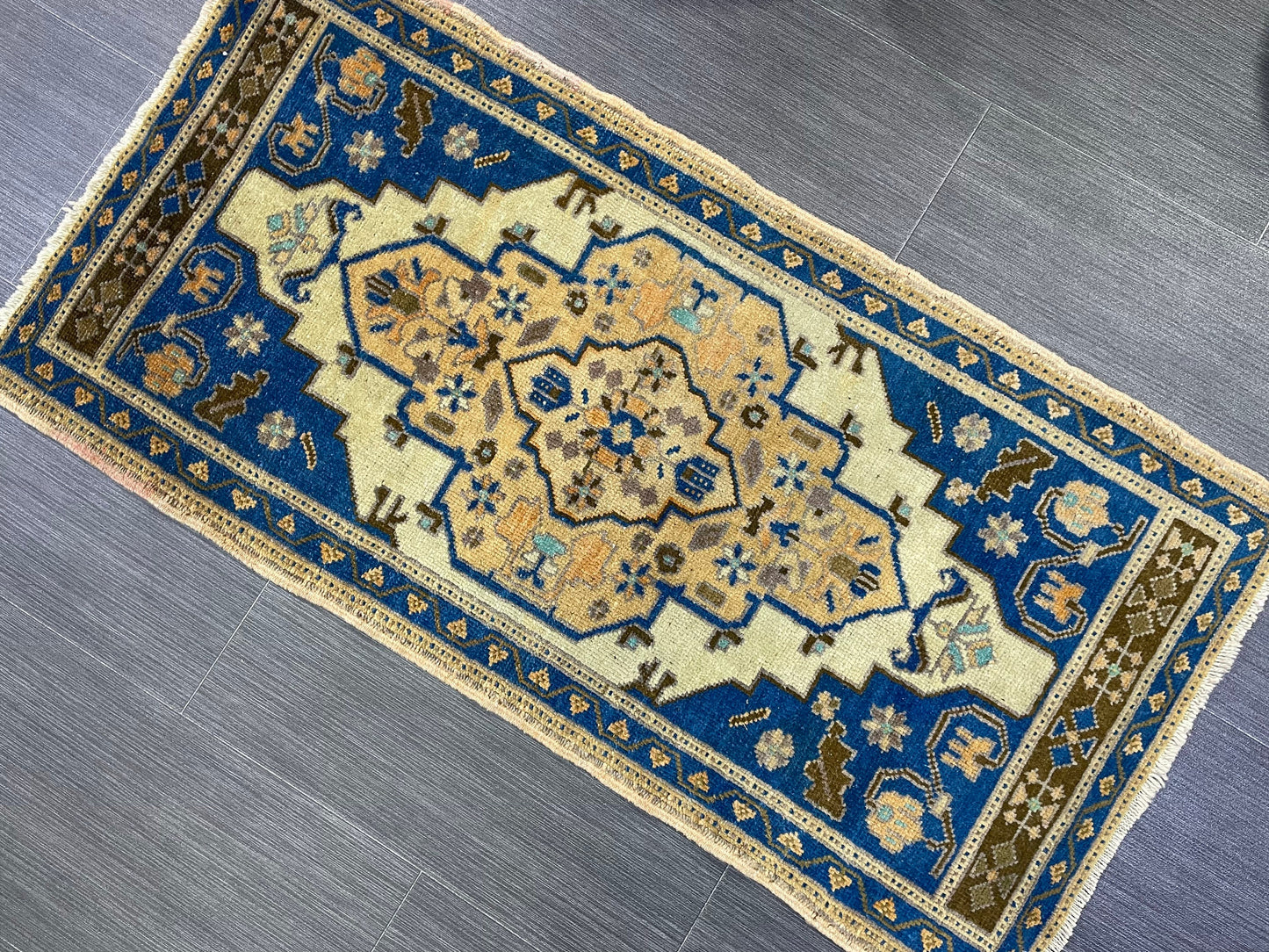 Hand Knotted Runner Rug, Vintage 1.8 x 3.7 Runner Rug,Handmade Short Runner Rug,Bathroom Runner Rug, Antique Runner Rug, Vanity Runner Rug,