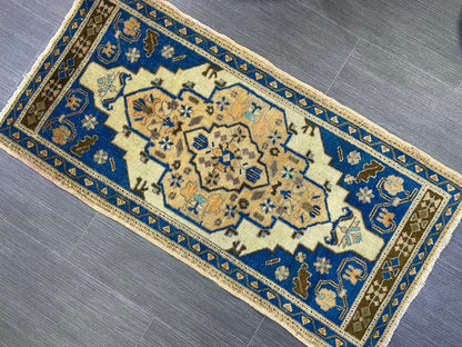 Hand Knotted Runner Rug, Vintage 1.8 x 3.7 Runner Rug,Handmade Short Runner Rug,Bathroom Runner Rug, Antique Runner Rug, Vanity Runner Rug,