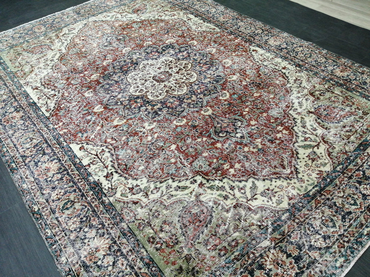 Distressed OUSHAK RUG 6.5 x 9.2 TURKISH Rug Vintage Oushak Runner Rug Vintage Wool Oushak Rug Hand Made Rugs Vintage Turkish Rug