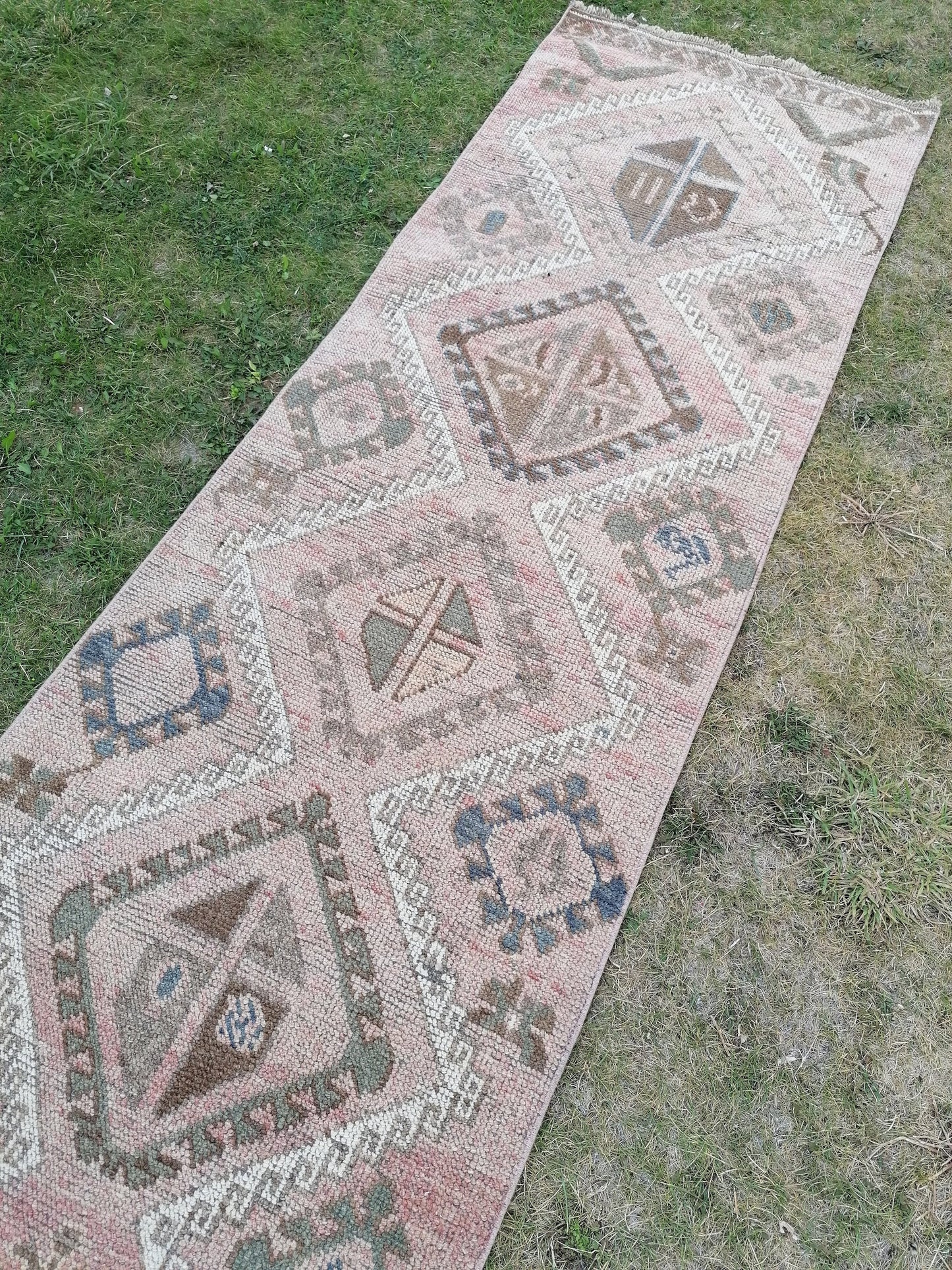 3x11 long persian motif runner rug, handmade wool brown entryway runner, turkish anatolian runner, kitchen oushak runner,vintage hallway rug