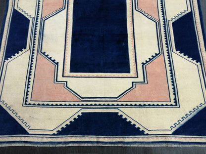 Vintage Rug,  Navy Unique Pattern Rug 6.8 x 9.8 Oushak Rugs, 7x10 Rugs,Turkish Rugs Navy Blush Green Rugs, Oriental Rug, Fine Rugs