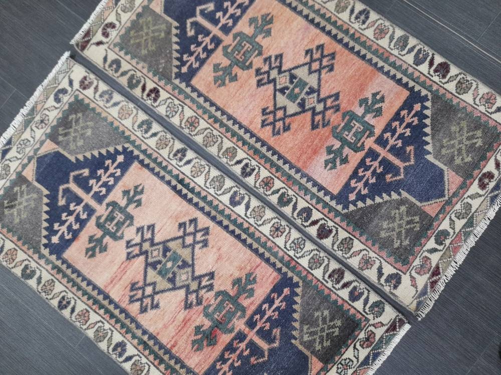 Coordinating Small Rug Turkish Rug Mini Twin Small Area Rug 1.7 x 3.5 Turkish Pair of Persian Hand Made Rug Matching Oriental Vintage Rug
