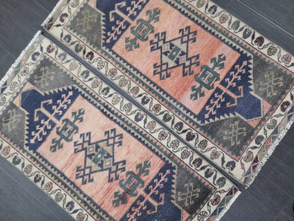 Coordinating Small Rug Turkish Rug Mini Twin Small Area Rug 1.7 x 3.5 Turkish Pair of Persian Hand Made Rug Matching Oriental Vintage Rug
