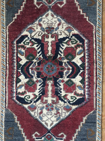 1.3x2.8 feet wool handmade kitchen floor mini rug, small door mat red, living room area mini rug, turkish vintage blue bedroom rug, bath mat