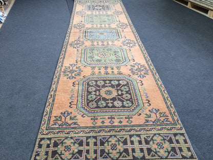 11.4 x 2.9 Oushak Runner Rug Turkish Runner Rug Vintage Runner Rug Hallway Runner Rug Kitchen Runner Rug Wool Runner Rug Wool Oushak Rug