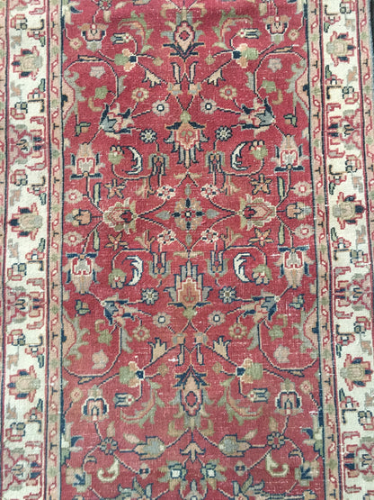 2.6x6.7 feet handmade floral living room area runner, vintage red retro kitchen runner, persian design long runner rug, old wool blue runner