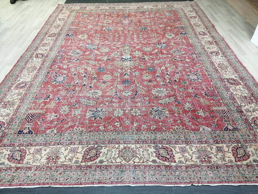 10 x 13.4 OUSHAK RUG, Antique Rug, oversized Turkish Rug, Vintage Oriental, Floral Rug, Vintage Rug, Vintage Persian Rug, Wool Handmade Rug.