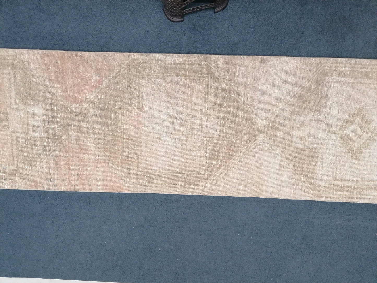 Fade oushak runner rug, 11'8x2'8 muted vintage runner rug, turkish runner rug, hallway runner rug, kitchen runner rug, pastel hand made rug