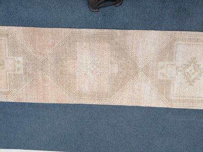 Fade oushak runner rug, 11'8x2'8 muted vintage runner rug, turkish runner rug, hallway runner rug, kitchen runner rug, pastel hand made rug