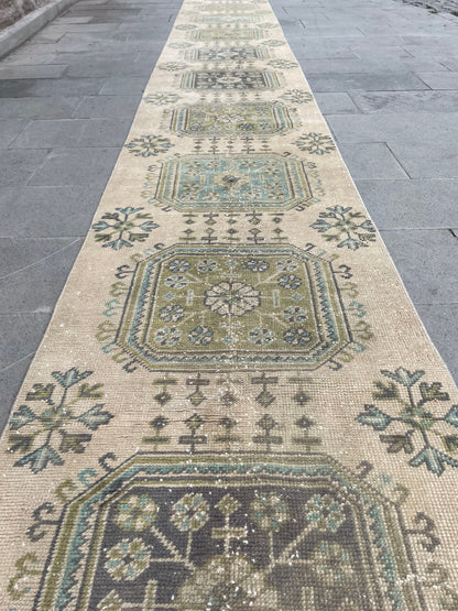Muted Extra Long Turkish Runner Vintage 2.5 x 20.2 Stairs Runner Rug Vintage Runner XL Oriental Runner Staircase Handmade Runner Rug