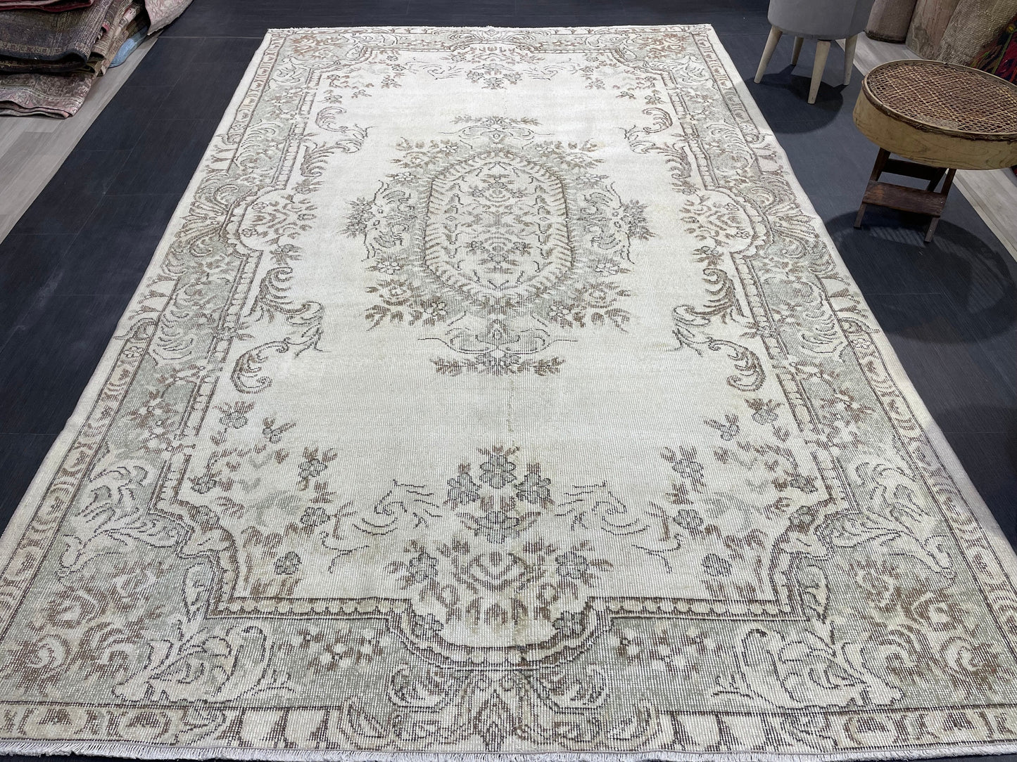 Large Area OUSHAK RUG, TURKISH 6.4 x 10 Rug, Muted Vintage  Rug, Handmade Rug, Antique Hand Knotted Rug, Persian Rug, Muted Oriental rug