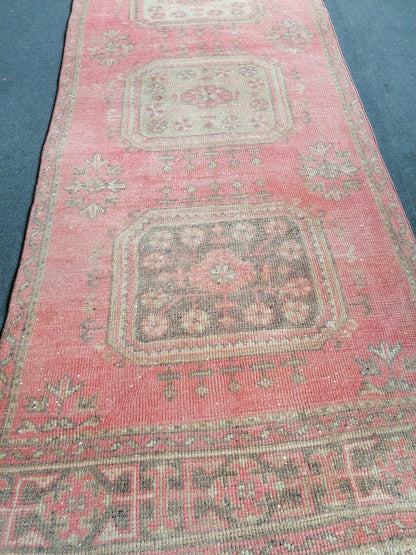 11'10x3'2 oushak runner rug,turkish runner rug, vintage runner rug vintage oushak runner rug, unique hand made rug kitchen runner rug