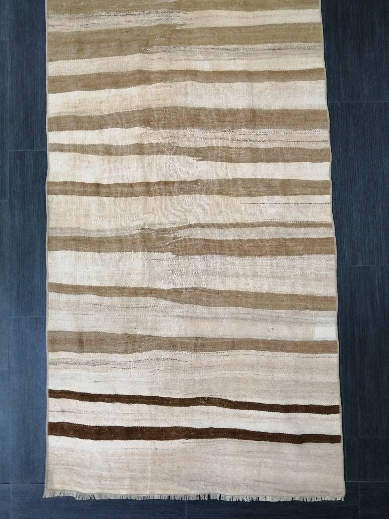 Neutral Vintage Runner rug , Neutral Flat woven Kilim Runner 11.6 x 2.7 Oriental Runner Rug, Oriental Carpet, Vintage Kilim Rug Wool Carpet