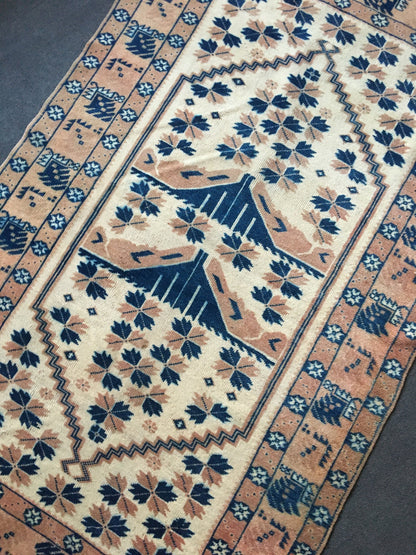 3.6x6 feet wool natural muted turkish kitchen rug, living room floor bohemian rugs, vintage brown large rug, bedroom area rug, wide blue rug