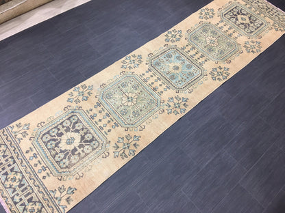 Vintage Runner Rug 2.5 x 11..6 Turkish Runner Rug Oushak Runner Rug Blush Hallway Runner Rug Kitchen Runner Rug Wool Runner Rug