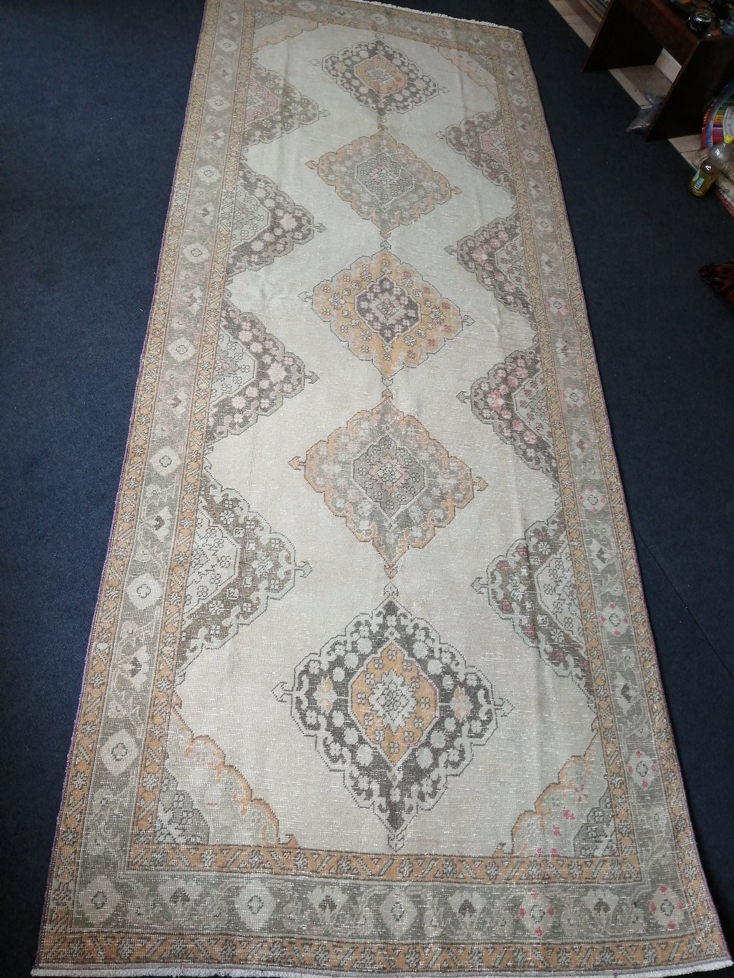 5 x 12.6 OUSHAK RUG TURKISH Muted Runner Rug Vintage Oushak Runner Rug Vintage Runner Rug Wool Oushak Rug Hand Made Rugs Vintage Turkish Rug