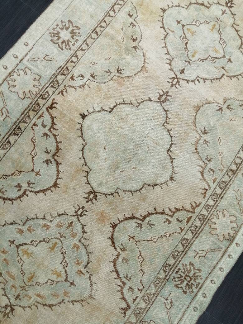 Muted Vintage Runner Rug 12.6 x 4.9 Muted Hallway Runner Rug Kitchen Runner Rug Muted Wool Runner Rug Muted Oushak Rug 12.6x4.9