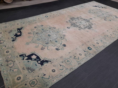 Muted Persian RUG Vintage Oushak Rug Large 5 x 10.5 Vintage Rug Wool Oriental Rug Hand Knotted Rugs Vintage Turkish Rug Muted Rug 5x10 rug