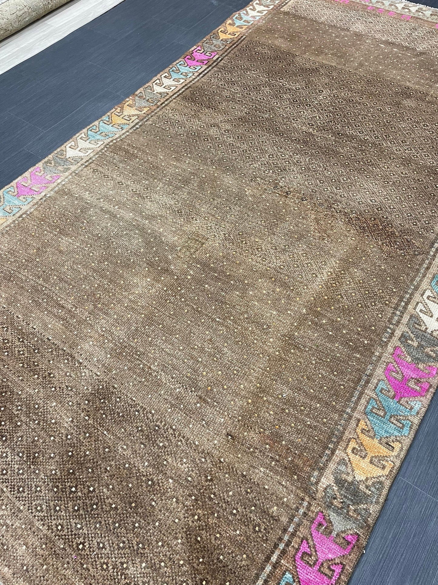 Wool Handmade Rug 5.3 x 10.4 Vintage Rug Oushak Rug Wool Boho Rug, Persian Rug Fun Turkish Rug Brown Rug Dark Oriental Wool rug Kars Rug