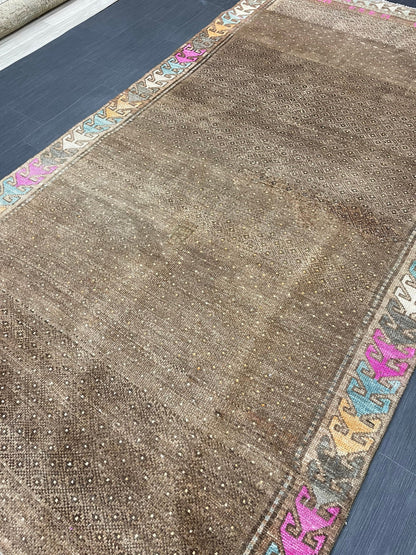 Wool Handmade Rug 5.3 x 10.4 Vintage Rug Oushak Rug Wool Boho Rug, Persian Rug Fun Turkish Rug Brown Rug Dark Oriental Wool rug Kars Rug