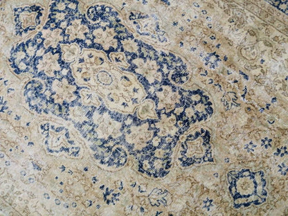 Large Persian RUG 7x10 Oriental Rug Vintage Oushak Runner Rug Rug Wool Turkish Rug Hand Made Rug Blue Vintage Persian Rug Blue and cream