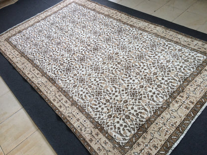 Hand Made Rug Turkish Vintage Rug Oushak Rugs Rustic Rug Wool Oushak Rugs floral Farmhouse Rug, Pastel Vintage Rug Muted Neutral Wool Rug