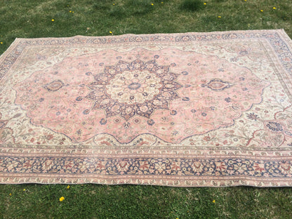 6.5 x 10 Persian RUG, Oriental Rug Large Area Rug, VINTAGE Rug, Turkish  Rug,Hand Knotted Rug Antique Rug Muted  Rug, 7x10 Light Pink Rug