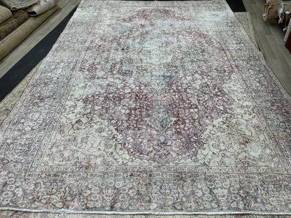Large Muted Distressed Rug Antique 8.6 x 12.2 Old Turkish Rug Hand Knotted Rug Vintage Handmade Persian Rug Farmhouse Rug