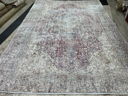 Large Muted Distressed Rug Antique 8.6 x 12.2 Old Turkish Rug Hand Knotted Rug Vintage Handmade Persian Rug Farmhouse Rug