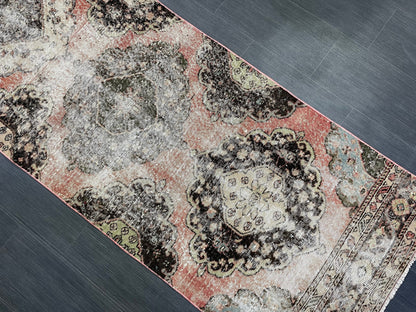 Turkish Distressed Runner Rug, Persian Runner 3 x 12 Rug, Vintage Runner Rug, Hallway Runner Rug,  Kitchen Runner Rug, Wool Runner Rug