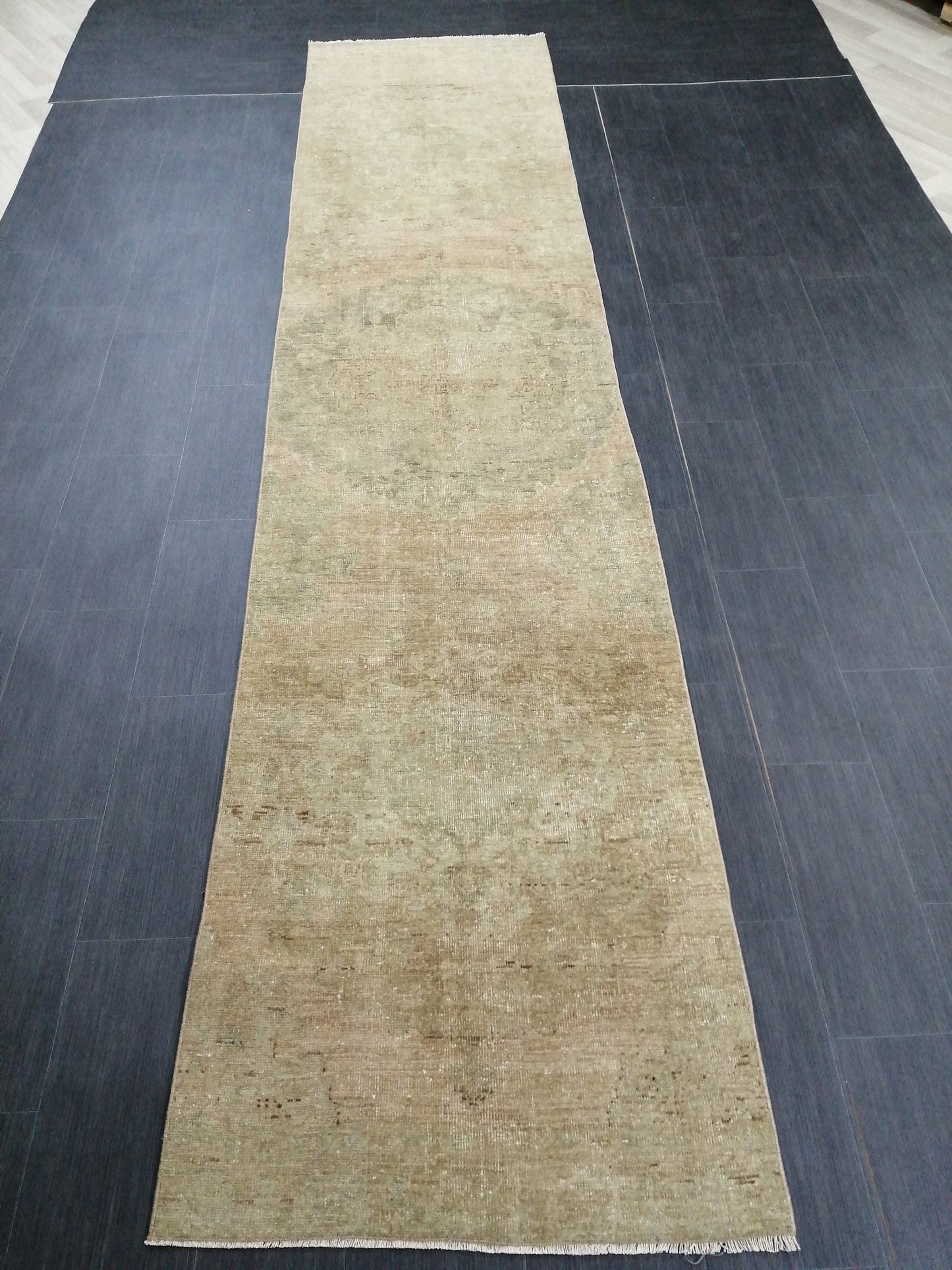 Muted Oushak Runner 13 x 2.9 Turkish Runner Rug Muted Vintage Runner Rug Hallway Runner Rug Kitchen Runner  Wool Runner Rug Wool Oushak Rug