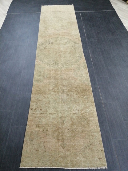 Muted Oushak Runner 13 x 2.9 Turkish Runner Rug Muted Vintage Runner Rug Hallway Runner Rug Kitchen Runner  Wool Runner Rug Wool Oushak Rug