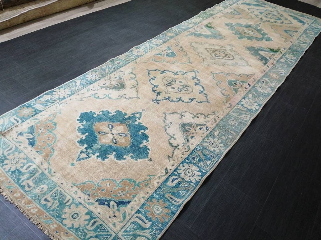 Vintage Runner Rug 4.2 x 13 Persian Runner Rug Wool Oushak Rug Oushak Runner Rug Turkish Runner Rug Kitchen Runner Rug Hallway Runner Rug