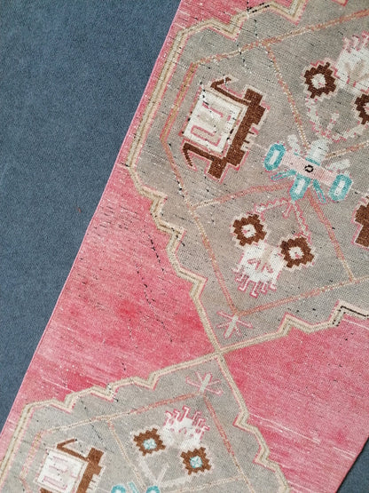 Pink runner rug 2'10x10'2 turkish vintage runner rug, hallway runner rug,kitchen runner rug