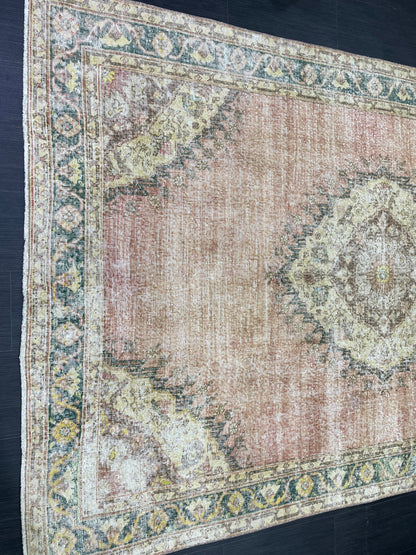 Vintage Rug TURKISH 6.2 x 9.5 Handmade Rug Vintage Persian Rug Oushak Rug  Hand Knotted RugTurkish Oushak Rug Vintage Oushak Rug, Wool Rug