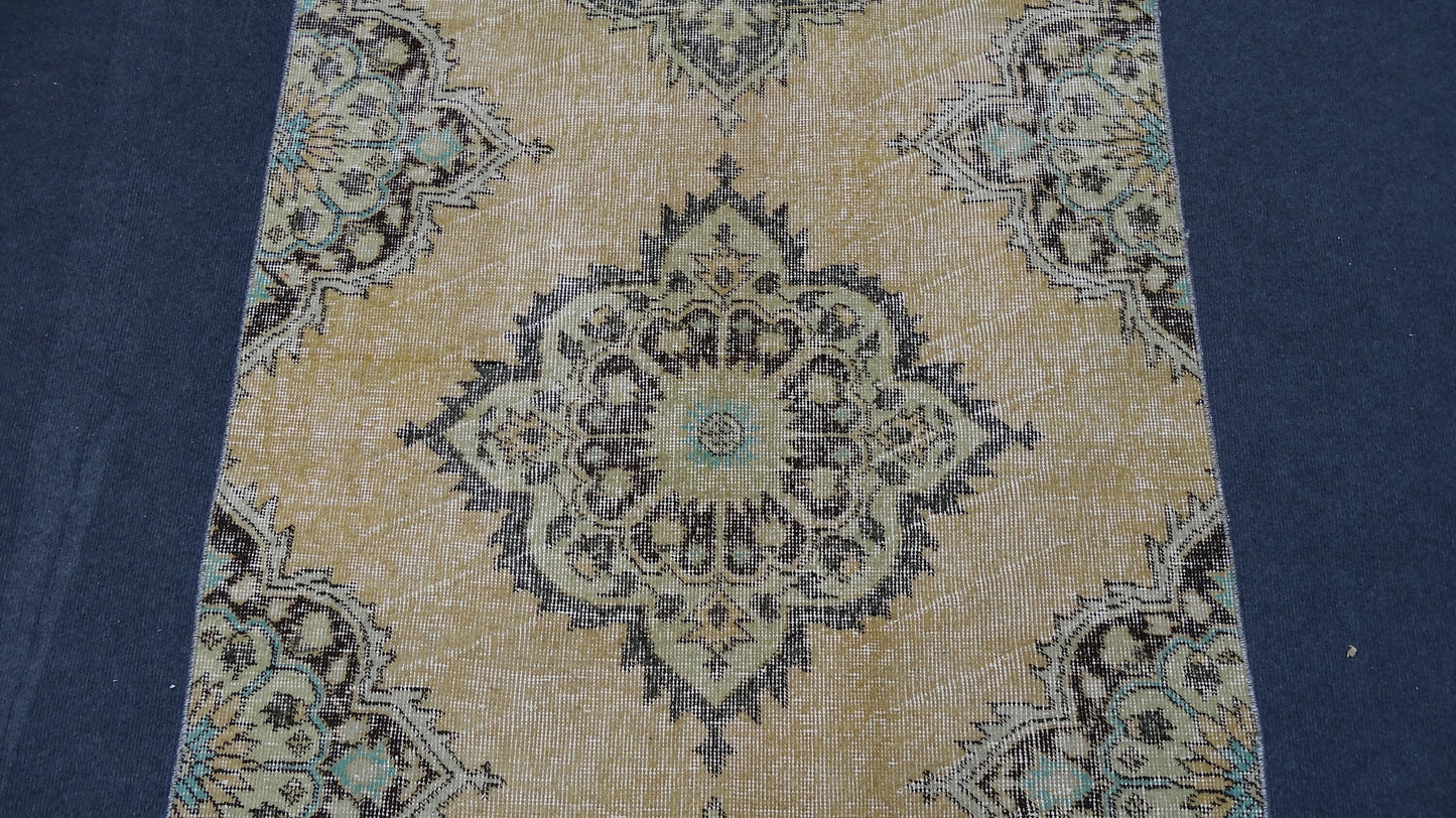 Turkish runner rug, distressed vintage wool runner 3'4x12'6 hallway oushak runner, kitchen runner rug, bohemian handmade rug