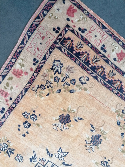 Oushak turkish wool rug 5'3x8'8 vintage handmade rug, large living room rug