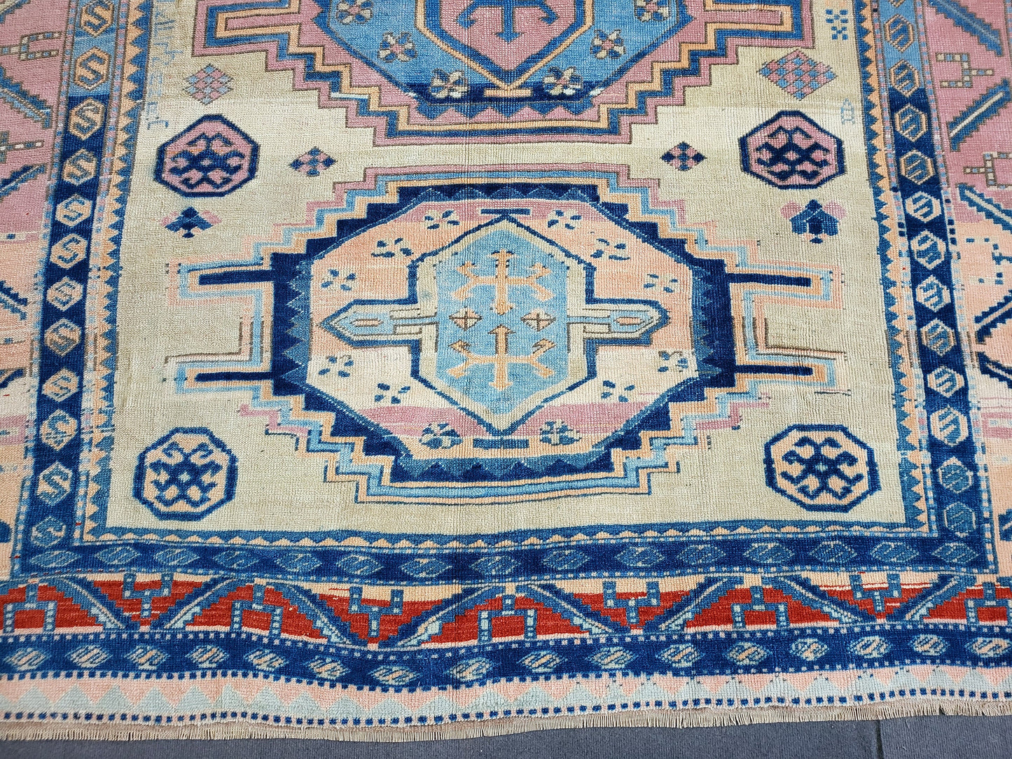 Antique RUG, Turkish Oushak 8.7 x 9.4 Rug, One Of A Kind Rug, Vintage Persian Rug, Blue Vintage Rug, Fine Wool Unique Rug, Rear Turkish Rug,