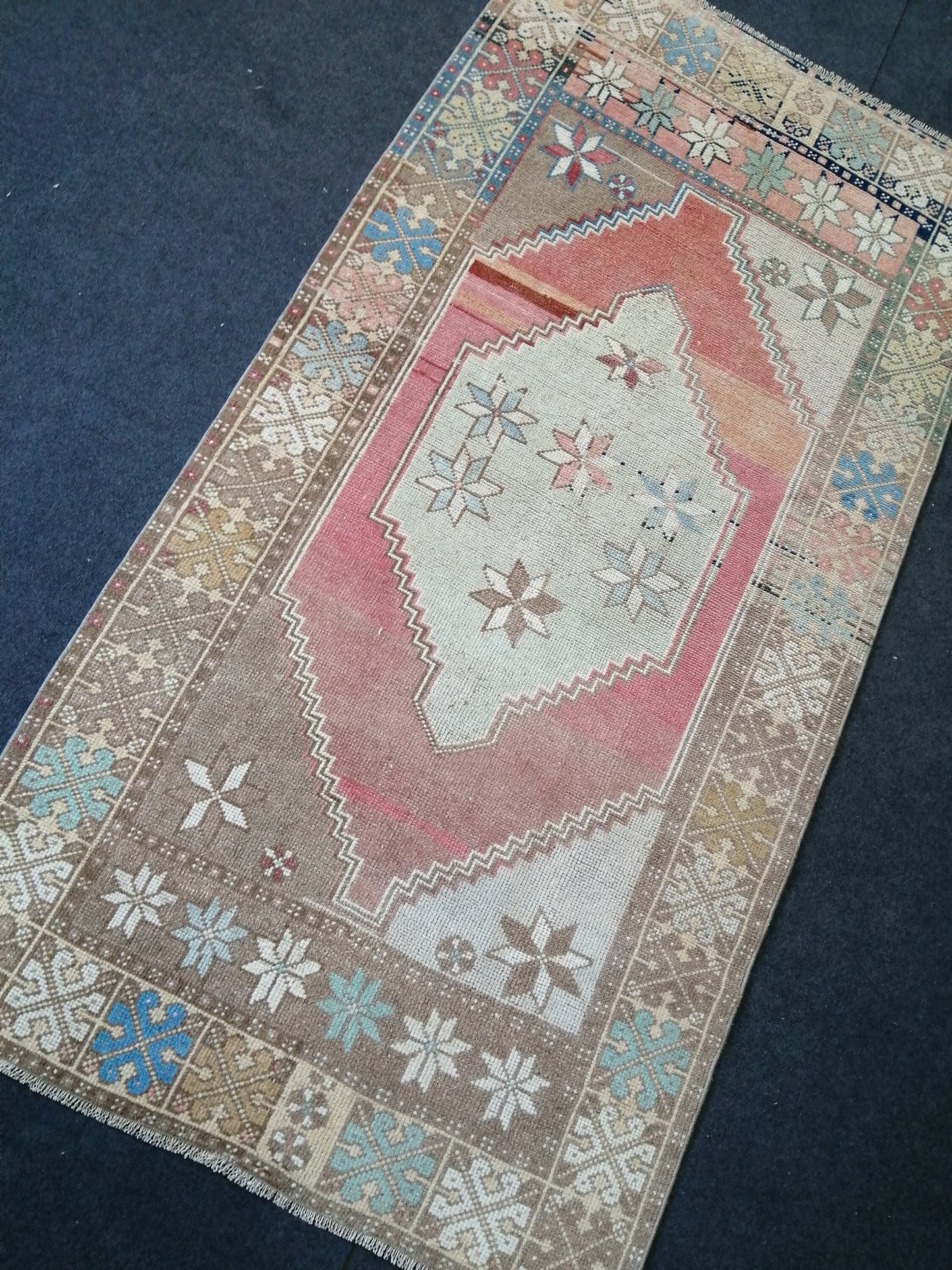 7 x 3.7 vintage Rug Oushak Rug Turkish Rug Blue Hand Made Rugs Oriental Rug Wool Rug