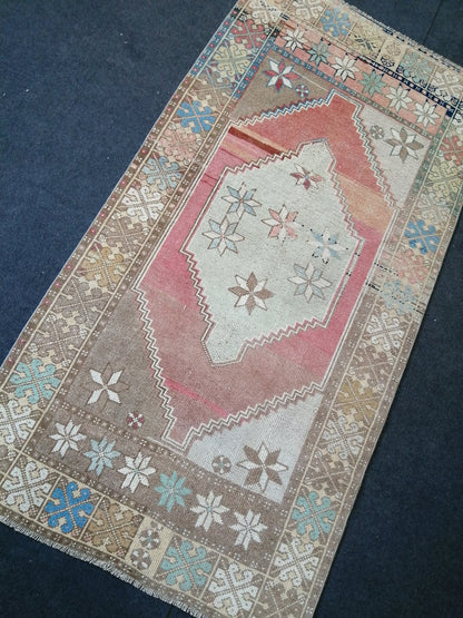 7 x 3.7 vintage Rug Oushak Rug Turkish Rug Blue Hand Made Rugs Oriental Rug Wool Rug