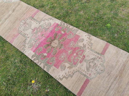 Oushak runner rug, vintage oushak runner 2'7x11 natural hand made wool runner, hallway runner, kitchen runner