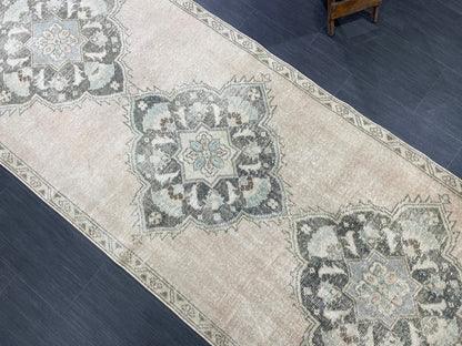 3.4 x 11.2 Faded Oushak Runner Rug Turkish Runner Rug Distressed Vintage Runner Rug Hallway Runner Kitchen Runner Wool Pastel Pink And Green