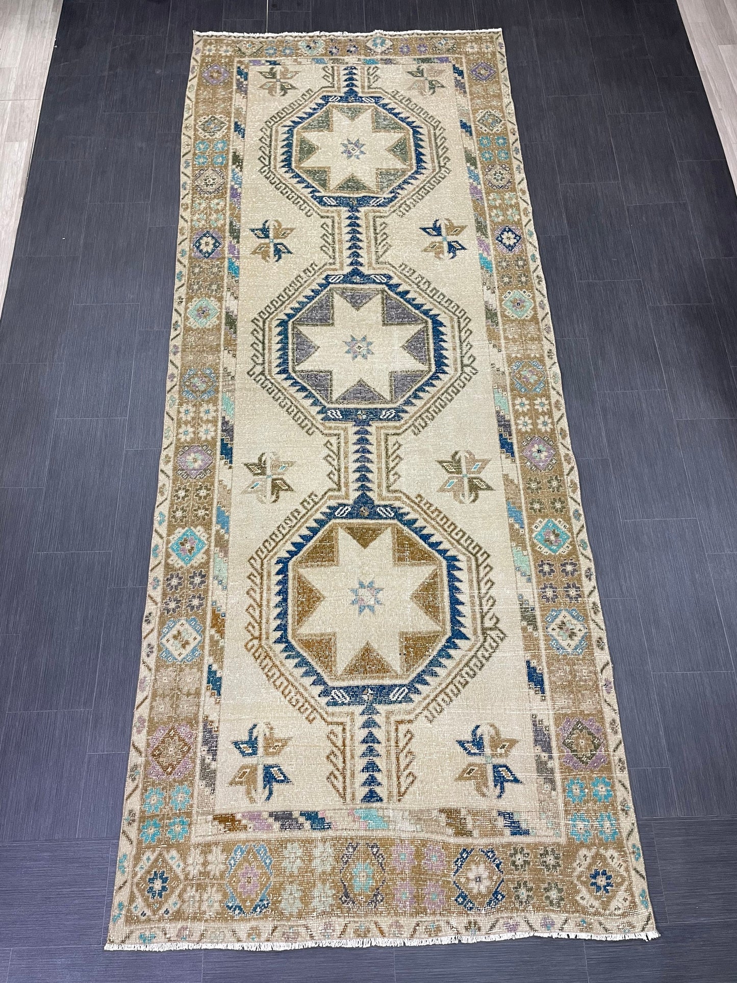 Muted Vintage Runner Rug Persian Runner Rug 4.6 x 11.8 Star Rug Runner Turkish Runner Kitchen Runner Rug Antique Wool Oriental Runner