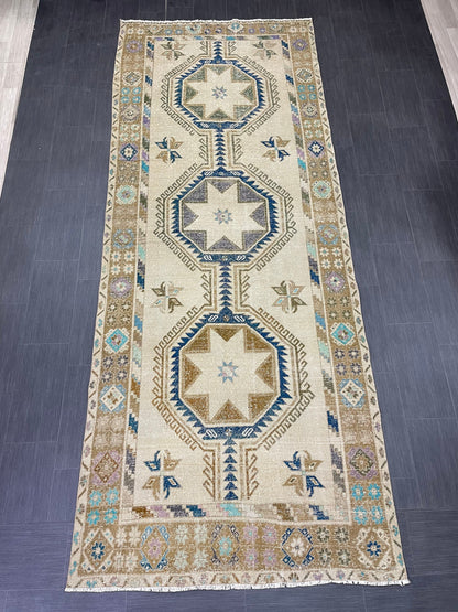 Muted Vintage Runner Rug Persian Runner Rug 4.6 x 11.8 Star Rug Runner Turkish Runner Kitchen Runner Rug Antique Wool Oriental Runner