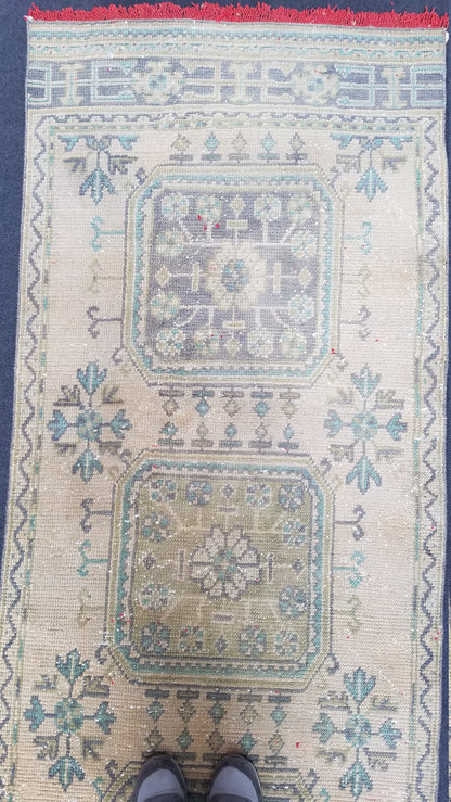 11'9x3' oushak turkish runner rug, vintage runner rug, vintage oushak rug, vintage anatolian rug,unique hand made rug,kitchen runner rug