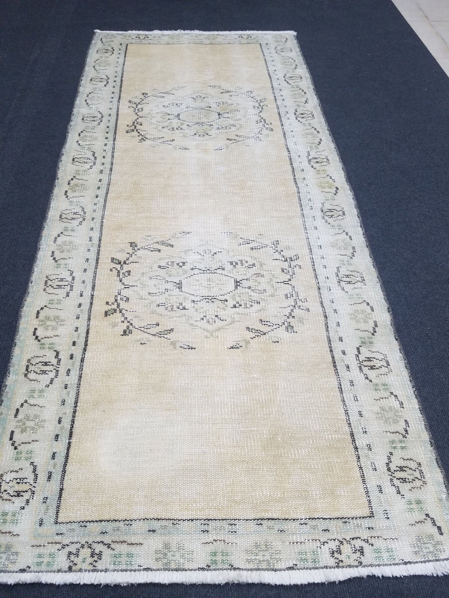 Distressed vintage runner rug, 2'6x5'10 oushak wool runner rug, rustic handmade rug, hand knotted runner rug,