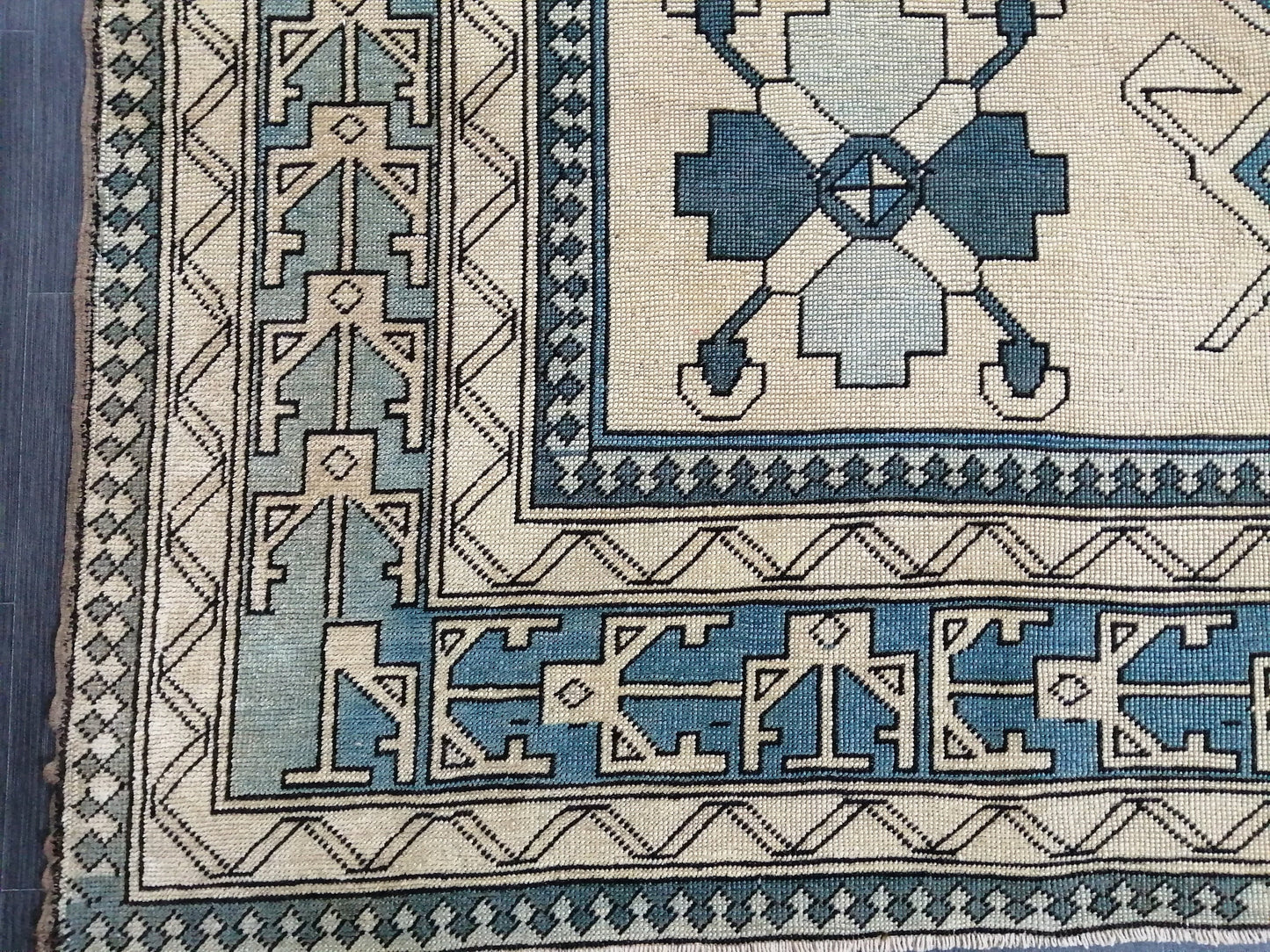 Blue Vintage Rug 7.2 x 10.6 Authentic Turkish Oushak Rug Hand Knotted Rug Rustic Rug, Wool Turkish Rug 7x10 Rug, Beige Oriental Rug 7x11 rug